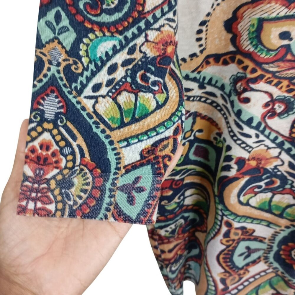 Chicos Cardigan Multicolor Open Front Paisley Print Lightweight Sz 2 (US 12-14) - Picture 3 of 9